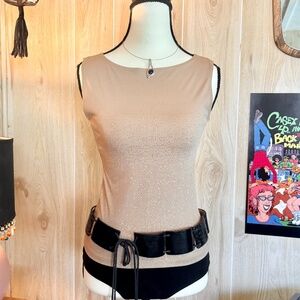 Vintage Small Tan and Gold Sparkle Stretch Tank 90s 2000s